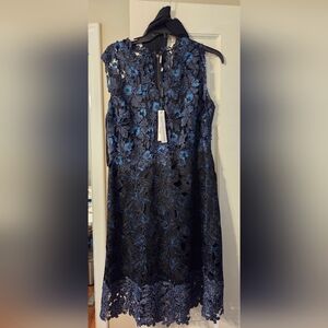 Brand New With Tag Elie Tahari Navy and Black Silk Organza Dress
